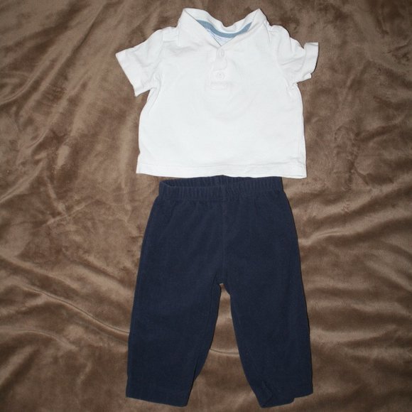 3/$20 White baby boy t-shirt blue pants 6 months - Picture 1 of 11